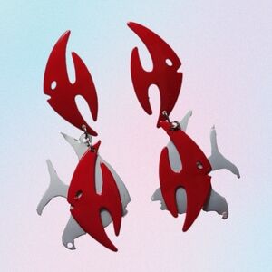 Dangling Metal Red & White Fish Earrings